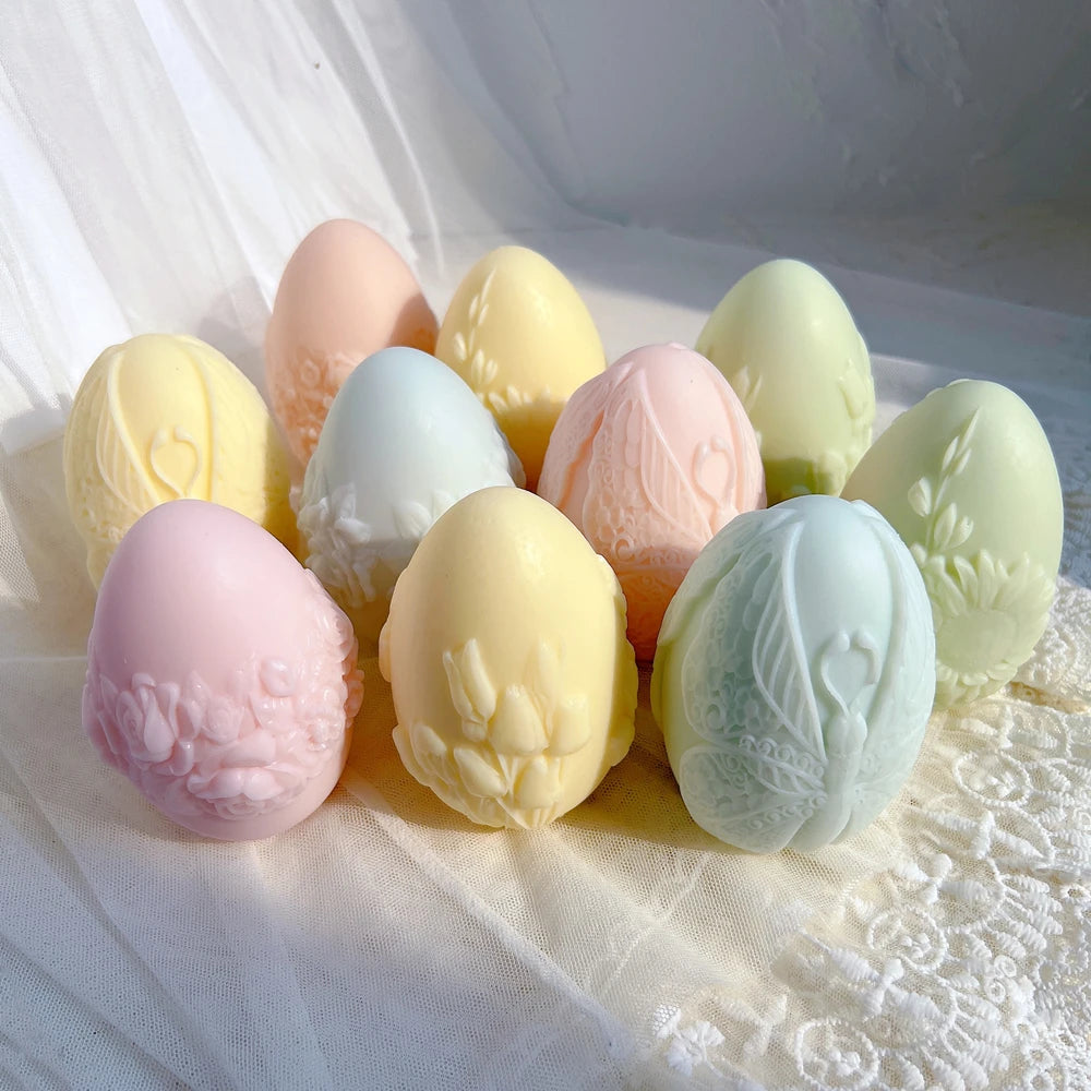 Mixed egg designs with flower bands and raised stems