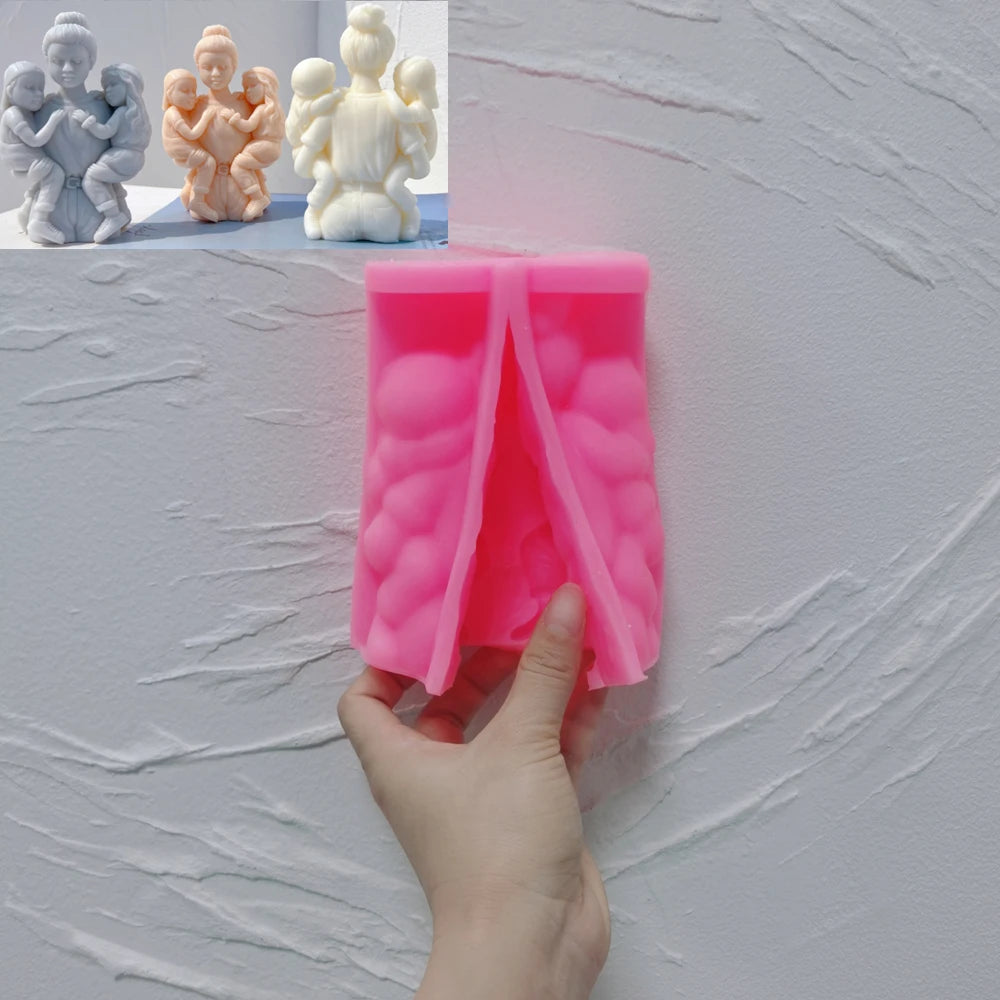 Pink Mother Two Kids A mold with matching two-child examples