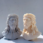 Angled head-and-shoulders busts with wavy hair