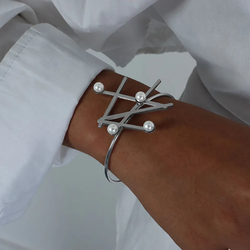 Imitation Pearls Geometry Ring & Bracelet