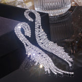 Shiny Full Rhinestone Long Tassel Earrings