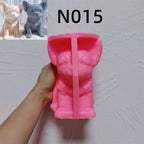 Pink silicone N015 Chihuahua-style puppy mold held in a hand