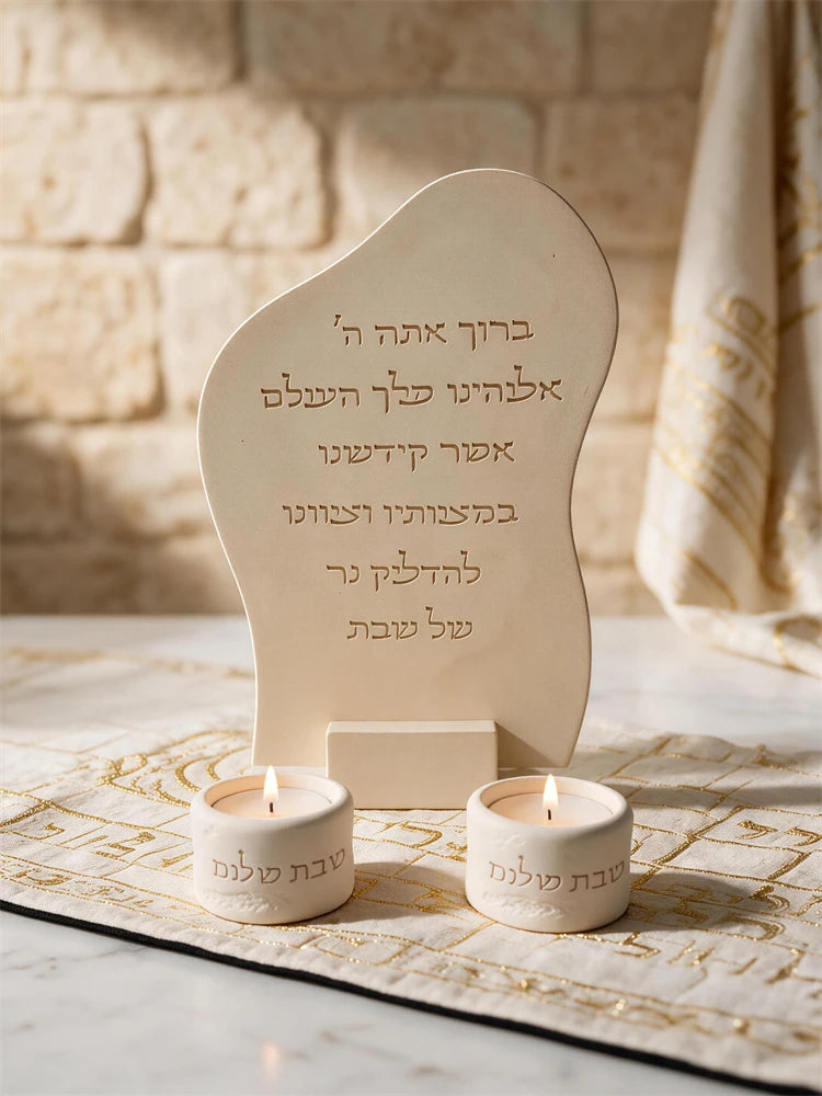 Hebrew-script plaque with separately arranged small candles
