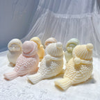 Back views of long-tail winter birds highlighting the feathers and hats