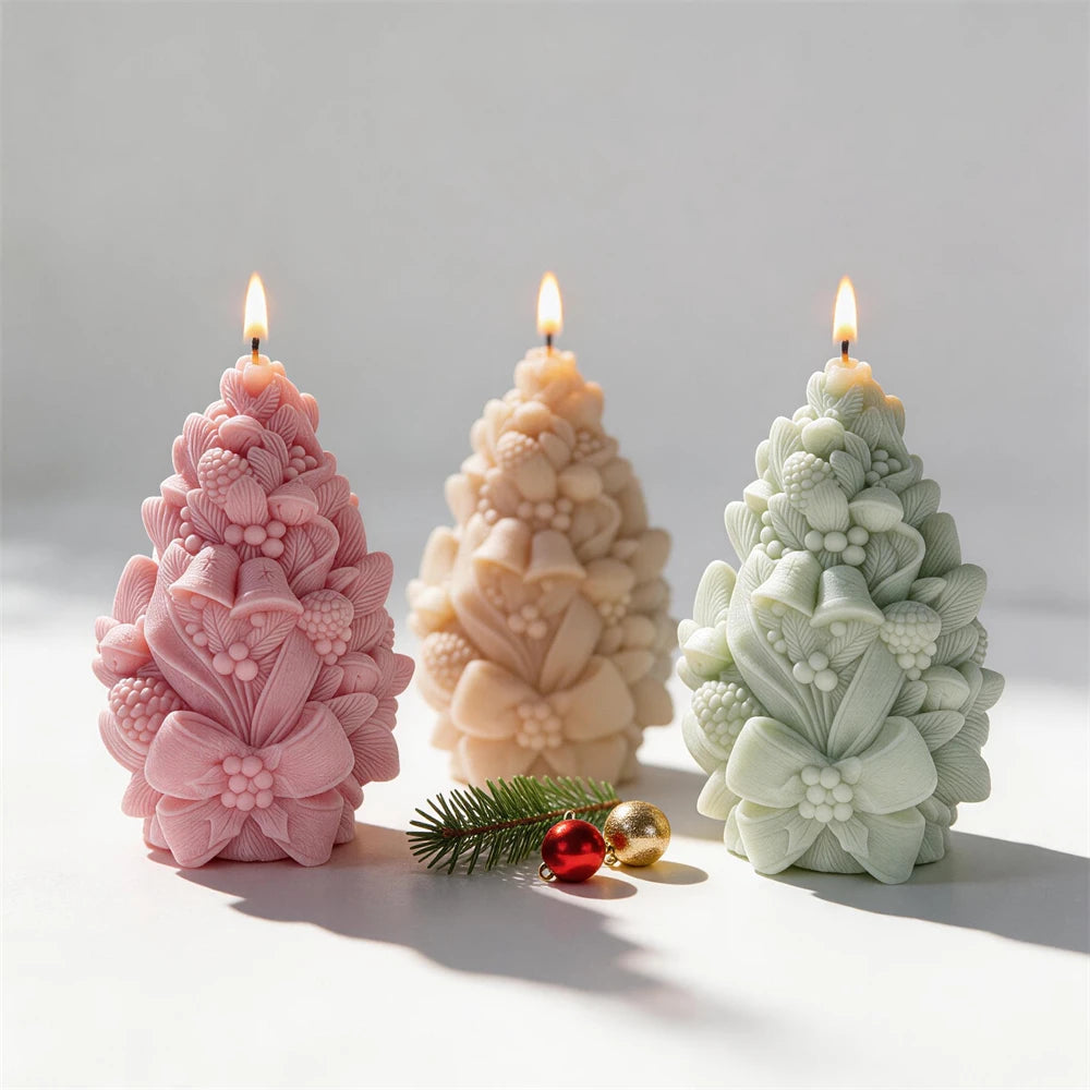 Decorated pinecone castings arranged with holiday greenery