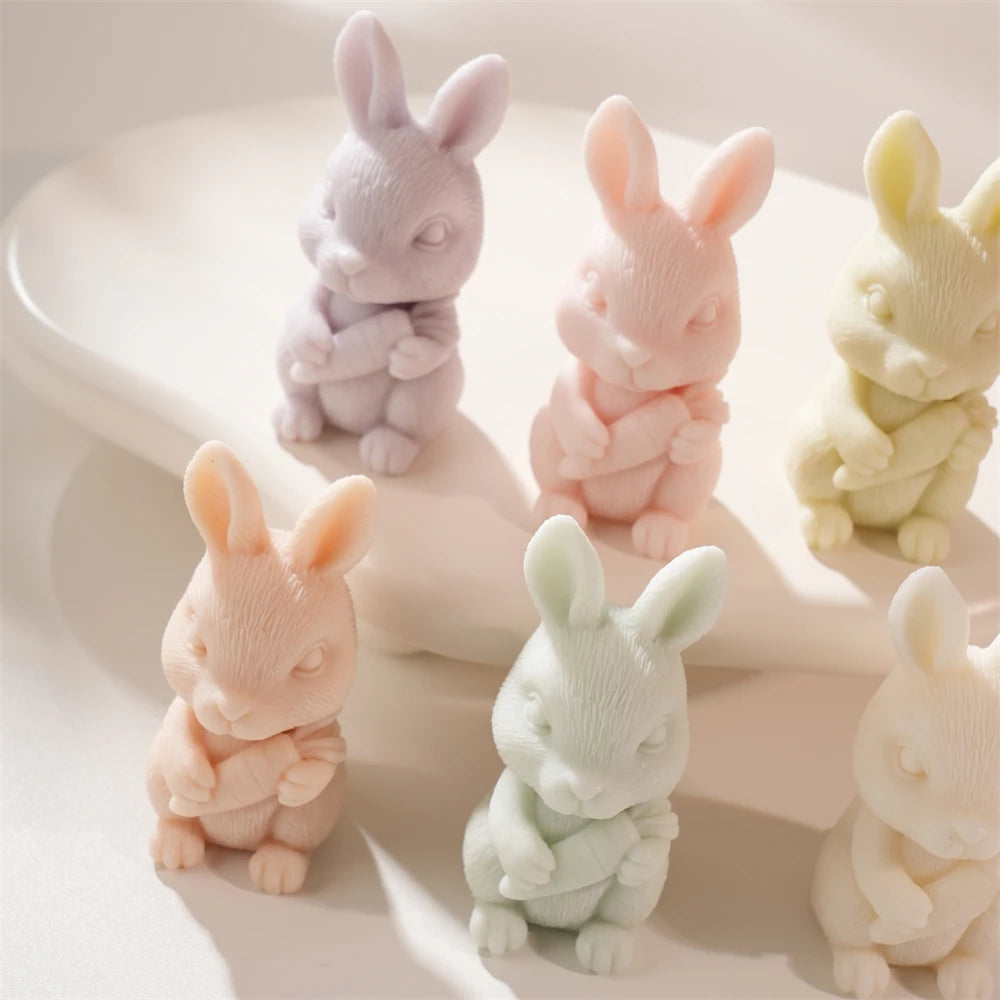 Bunny candle castings in mint, cream and peach shades