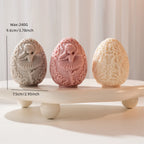 Egg dimension graphic showing 9.6 cm height and 7.5 cm width with floral reverse