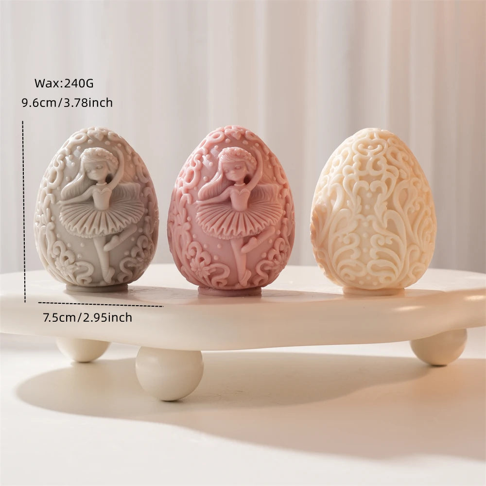 Egg dimension graphic showing 9.6 cm height and 7.5 cm width with floral reverse