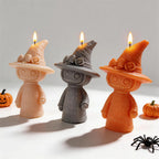 Cream, gray and orange witches with bow-and-rose hat details