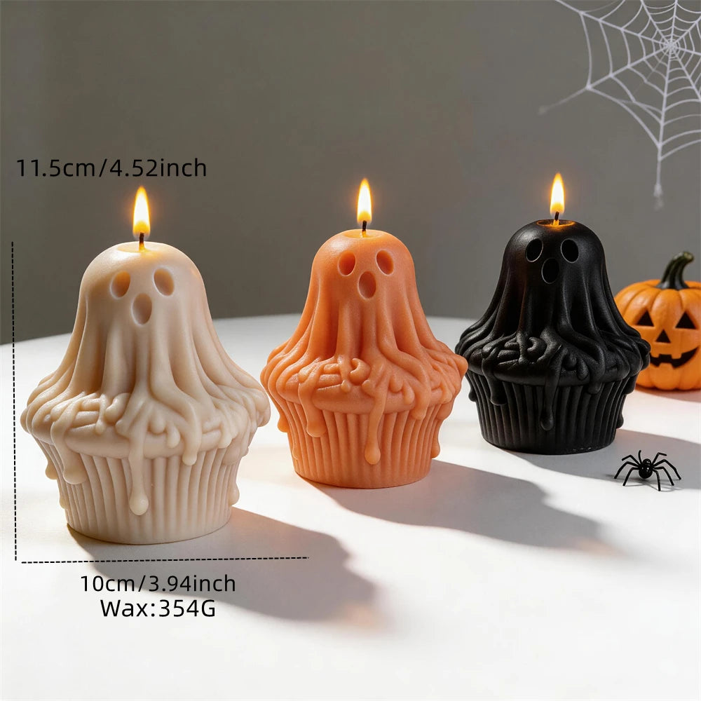 Ghost cupcake size diagram showing 11.5 cm height, 10 cm width and 354 g wax reference