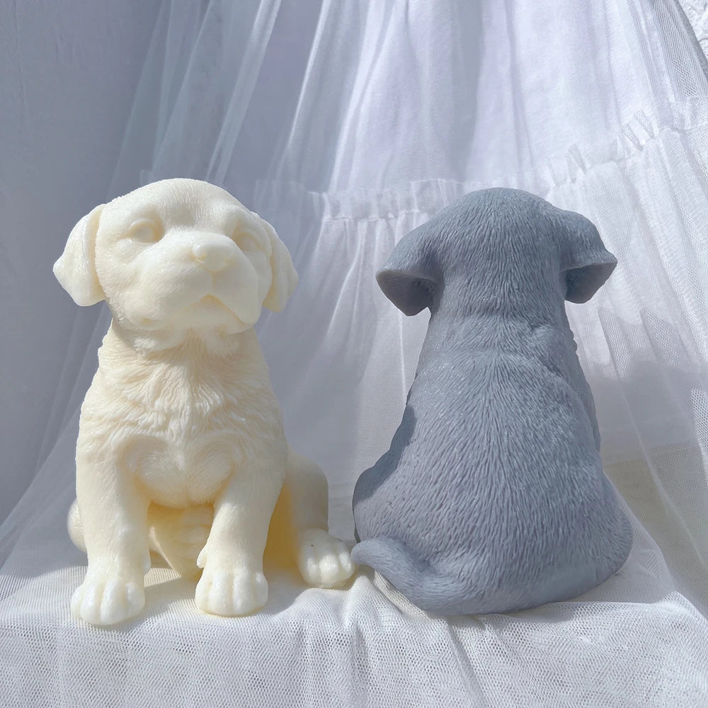 Front and rear views of seated dog castings