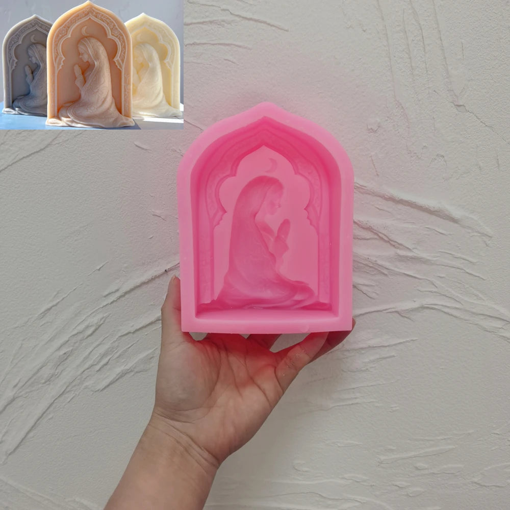 Pink silicone Arched Script Plaque mold with calligraphy inside an arch