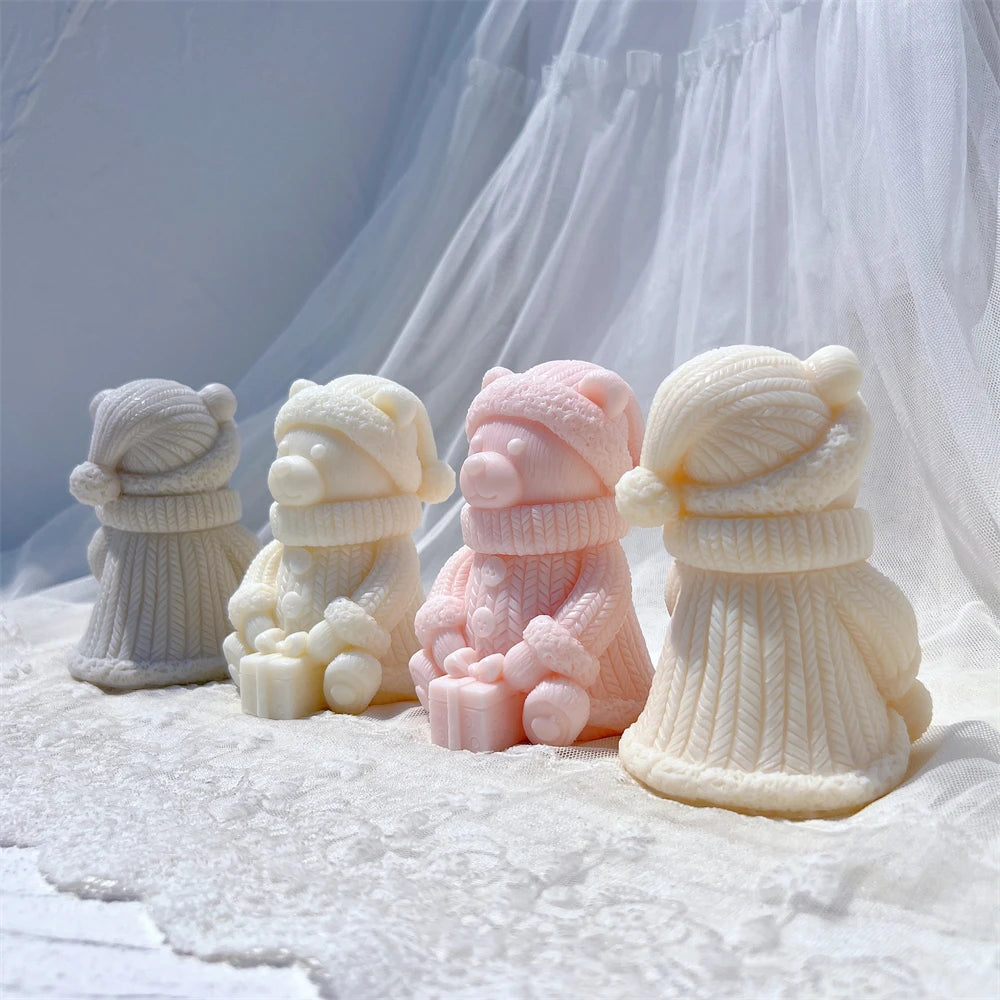 Rear and side views of bear candle examples