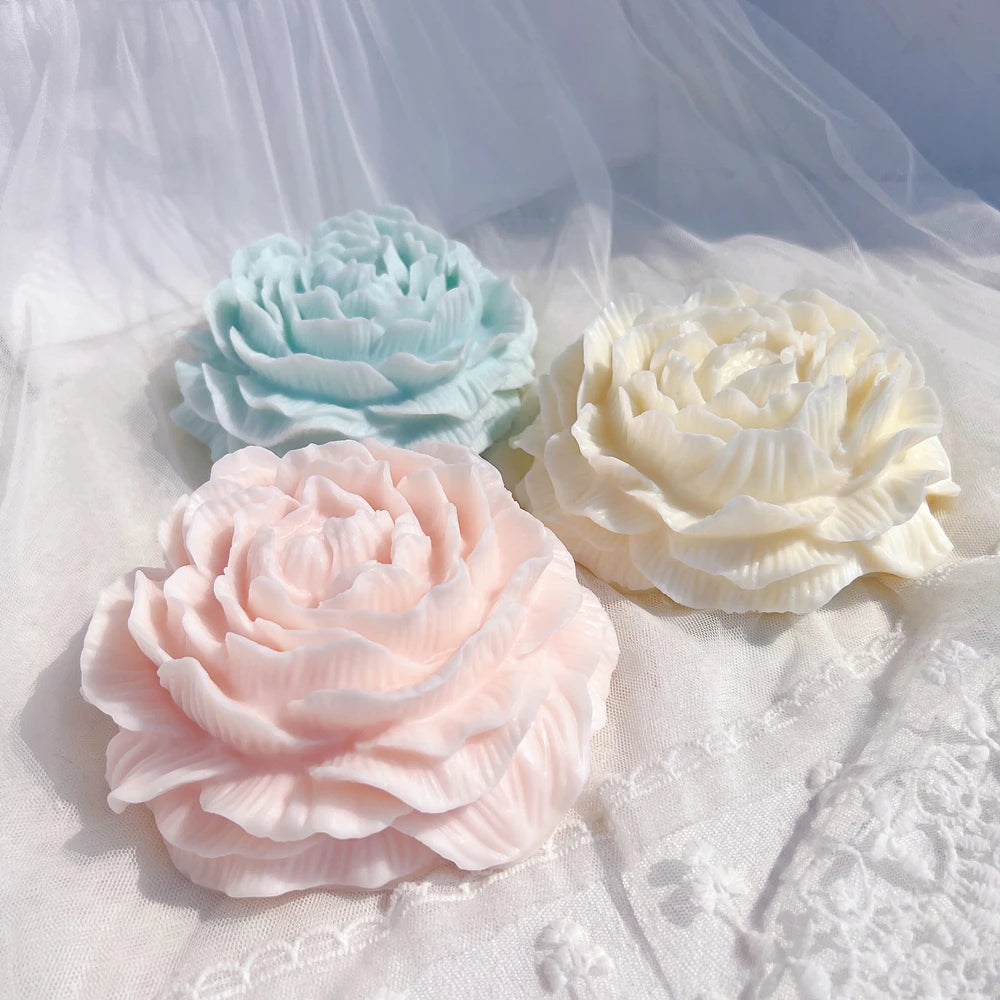 Pastel peony castings viewed from a low angle