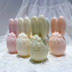 Front view of flower-crowned bunny eggs with smooth upright ears