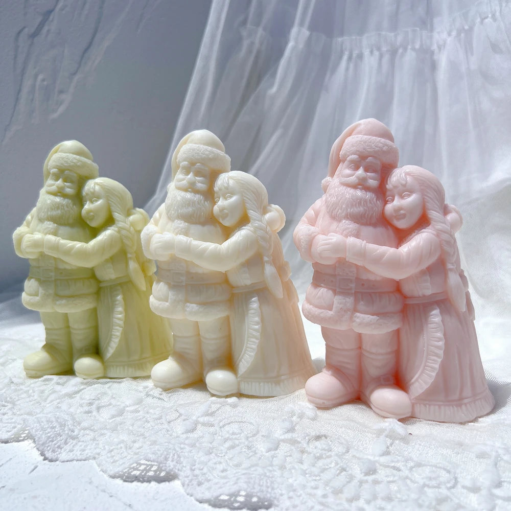 Front view of Santa couples with beards and winter clothing