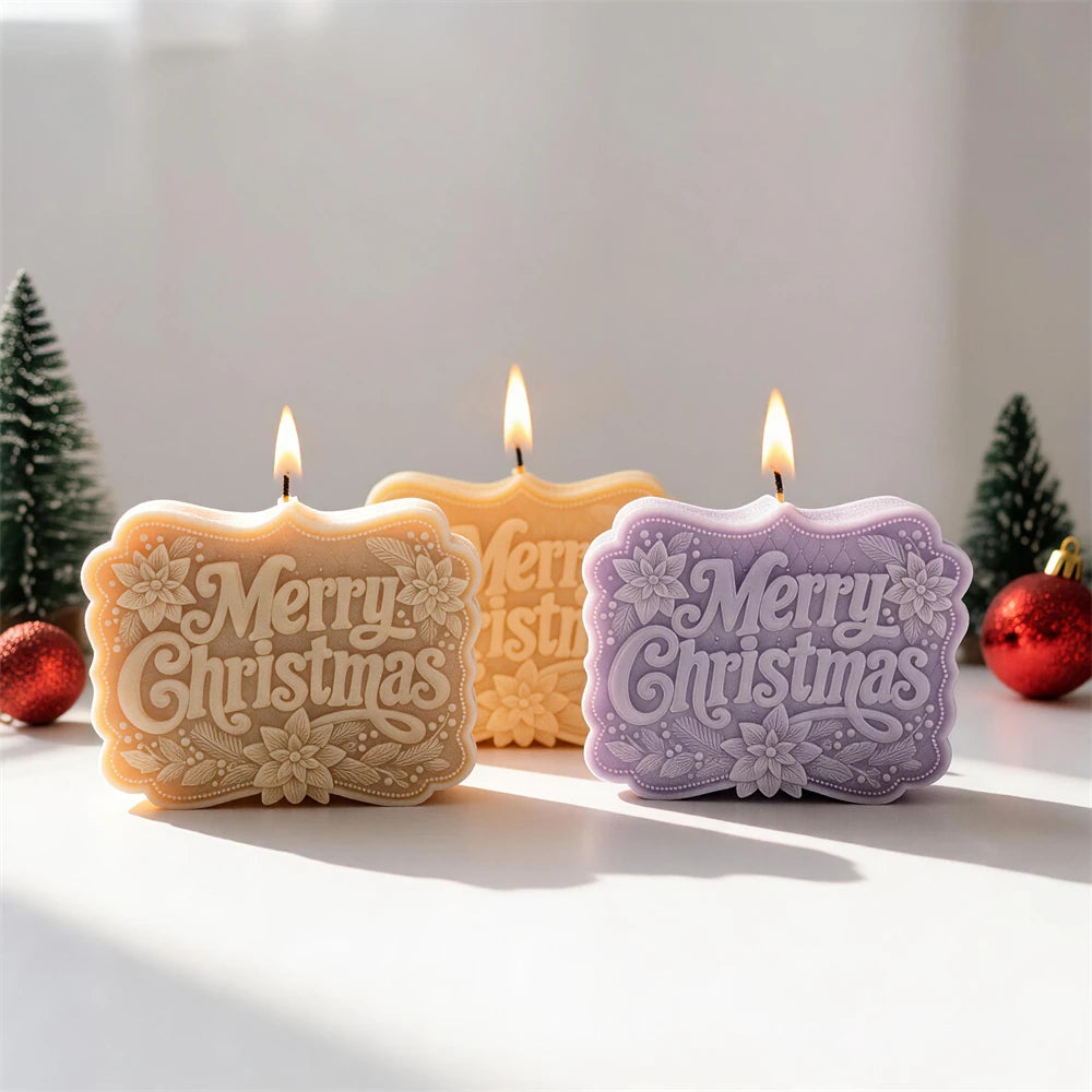 Festive framed sign candles with flowers and scalloped edges