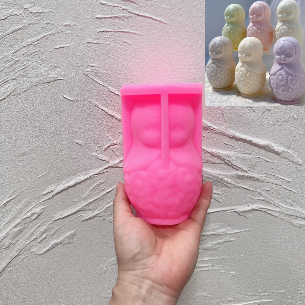 Pink silicone mold for Russian nesting doll Design B