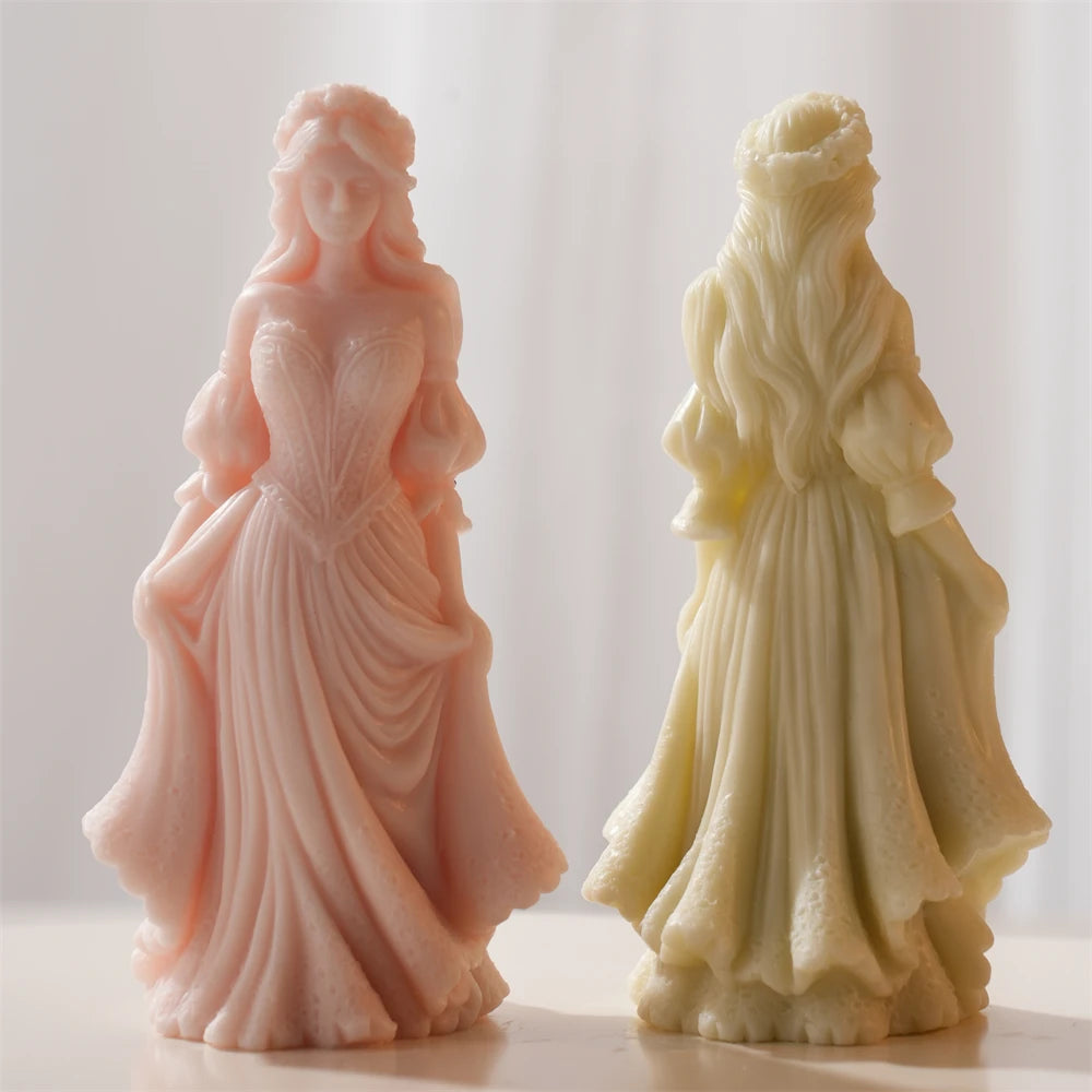 Woman figurine wax castings viewed from front and side