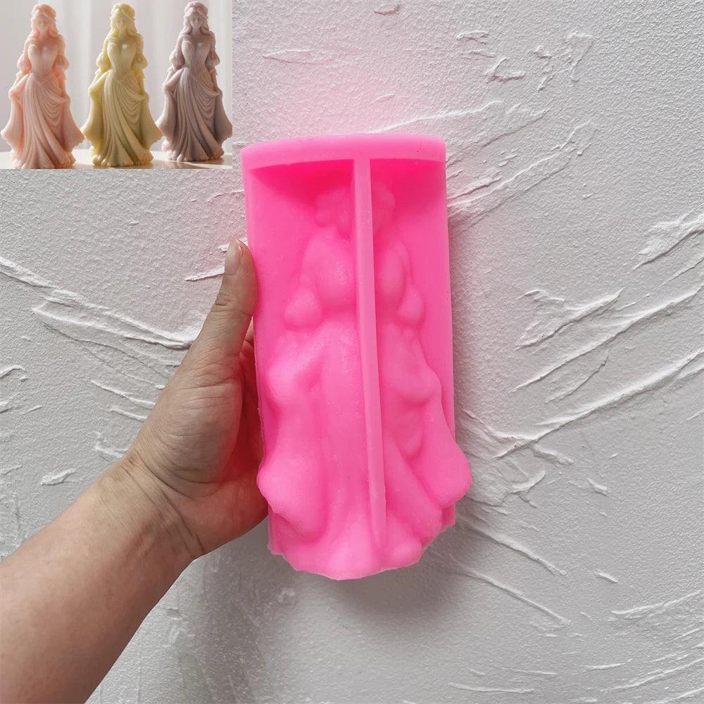 Pink silicone mold for woman wearing a long flowing gown