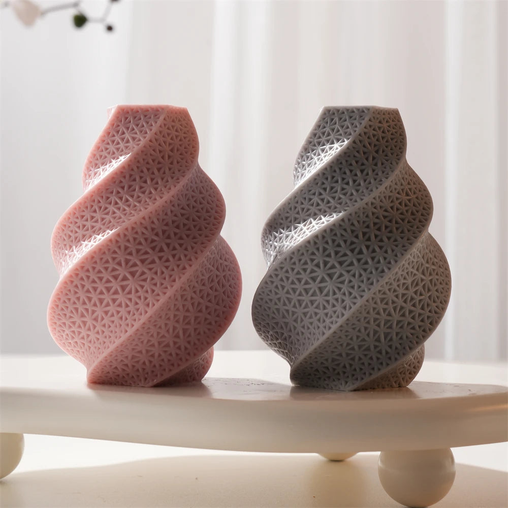Pink and gray lattice swirl pillar candle castings