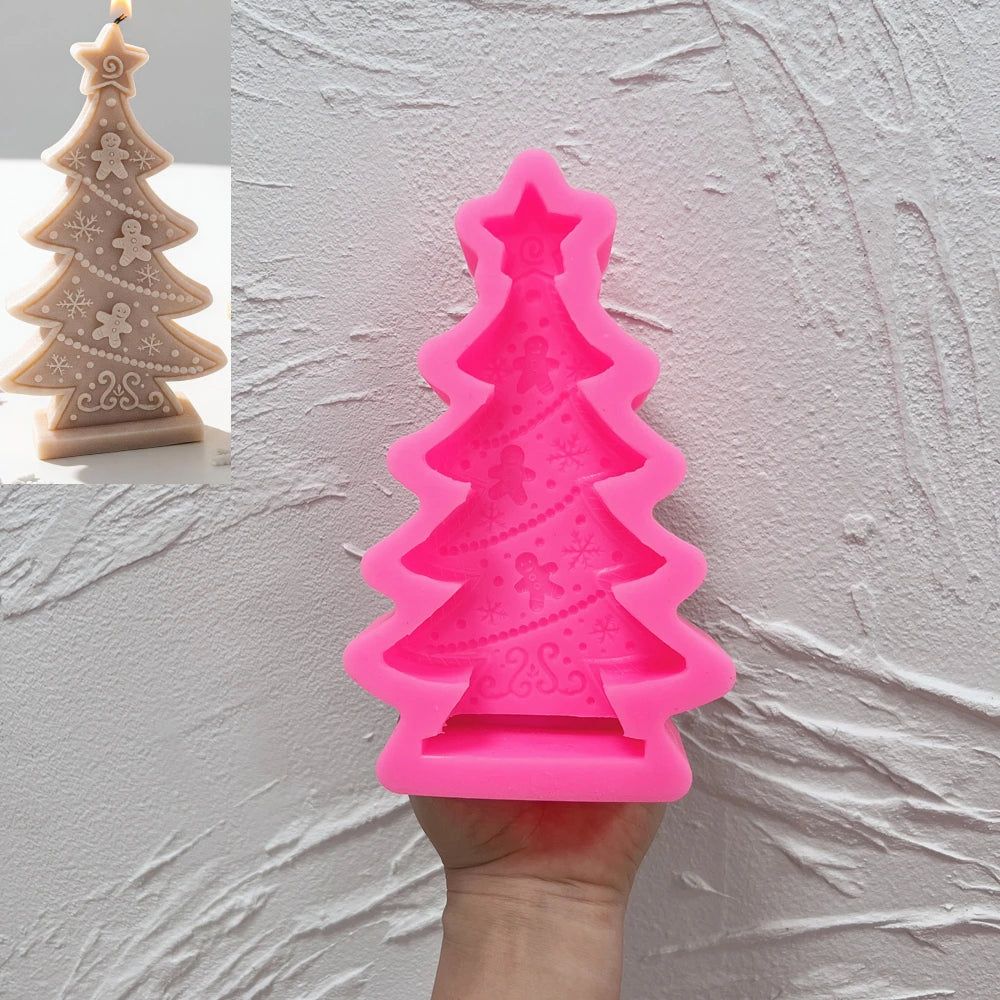Pink silicone mold for scalloped gingerbread-trim tree candle