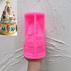Tall pink silicone mold for nutcracker Christmas tree and lidded cylindrical base