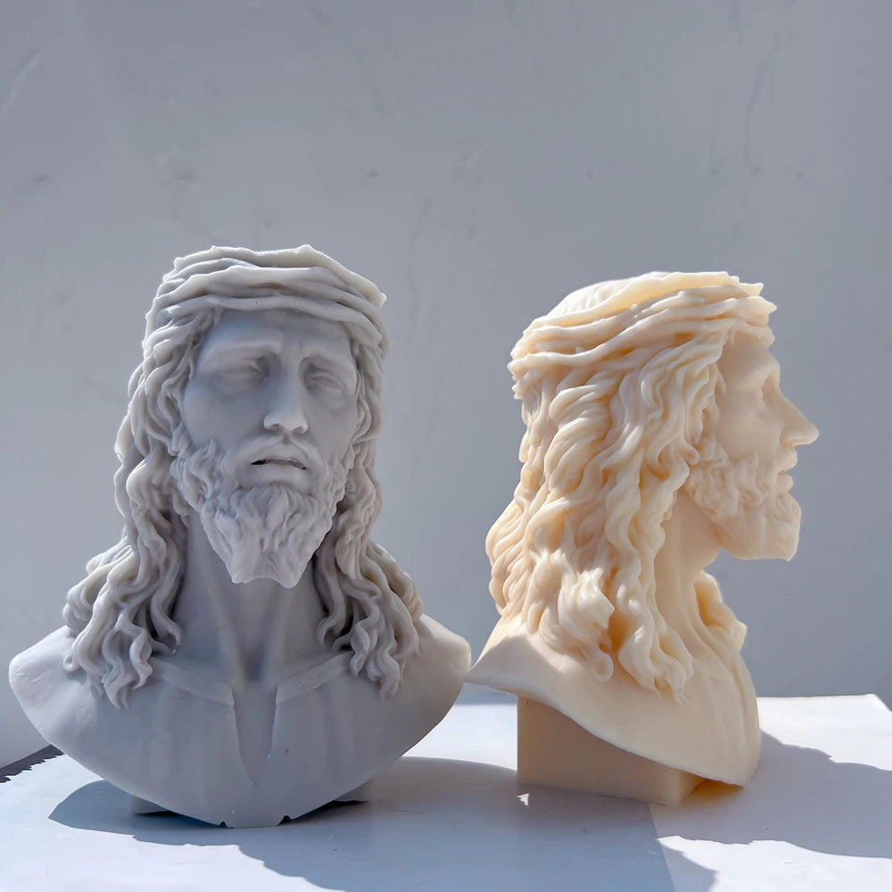 Front bust beside a side profile of the face