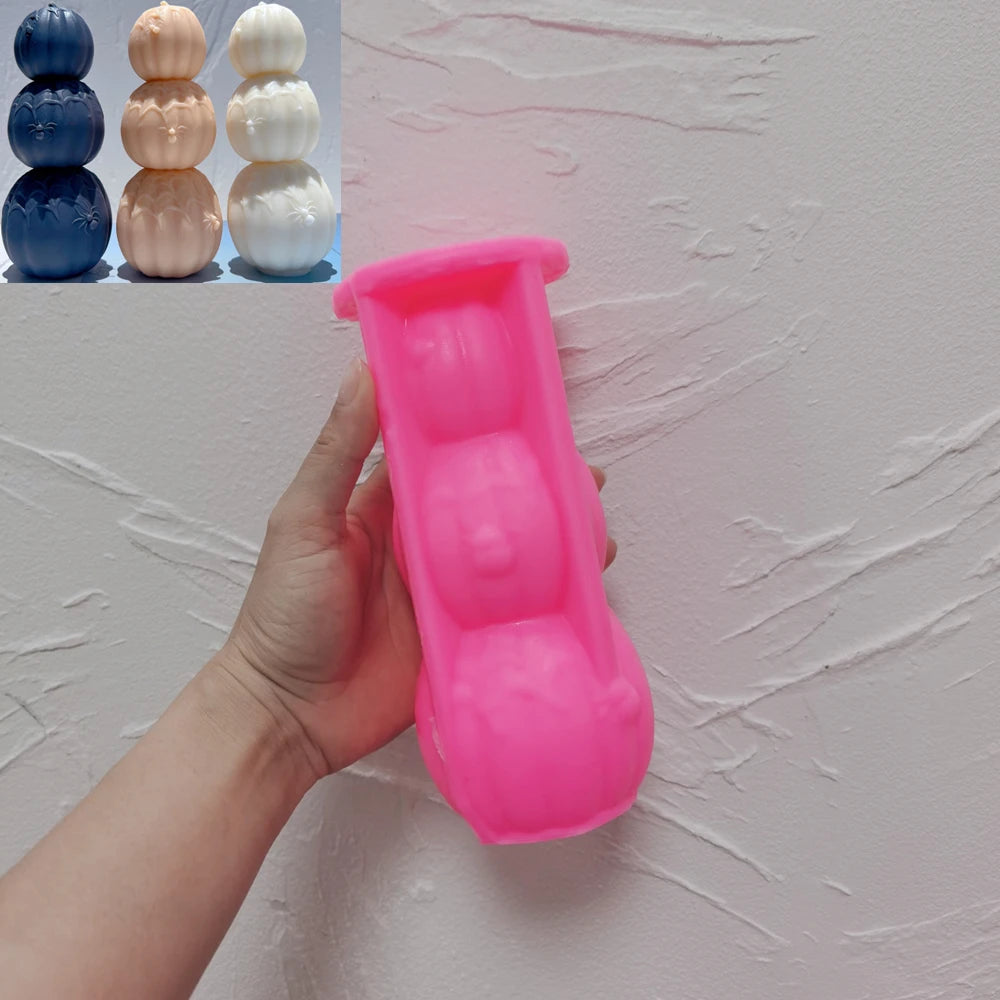 Pink silicone mold for a connected three-pumpkin tower