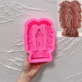 Pink silicone mold for the floral Virgin Mary relief
