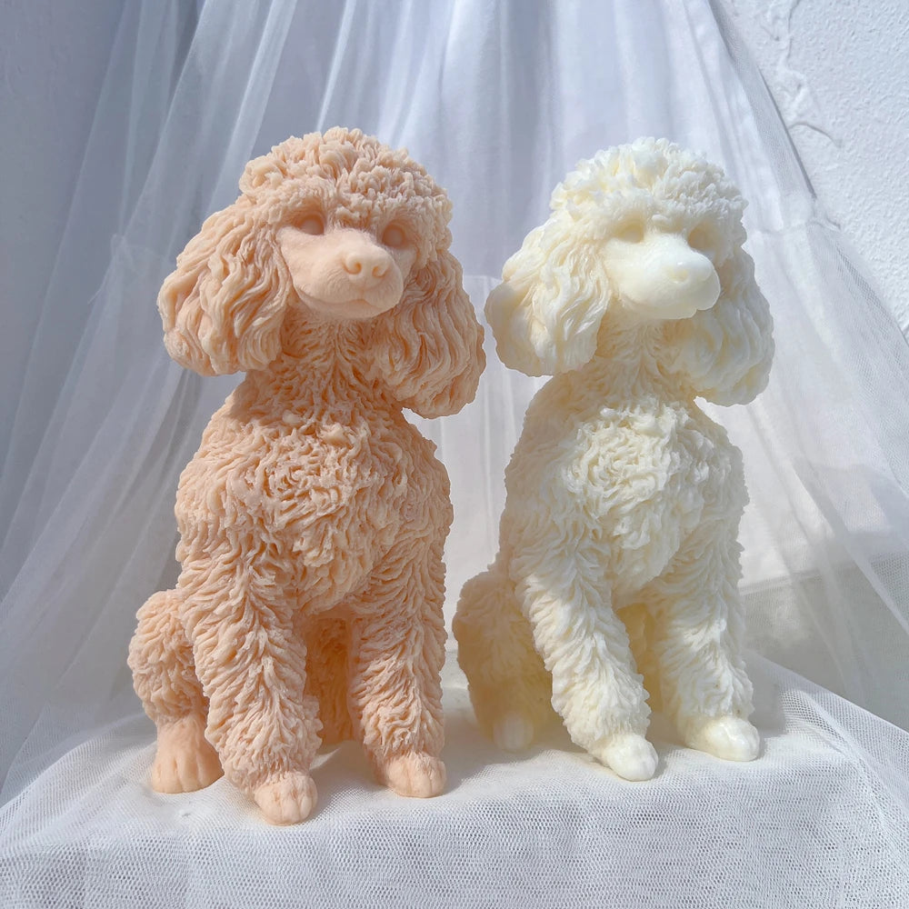 Tan and cream poodle candle samples viewed from the front