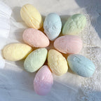 Pastel decorated eggs in a radial arrangement