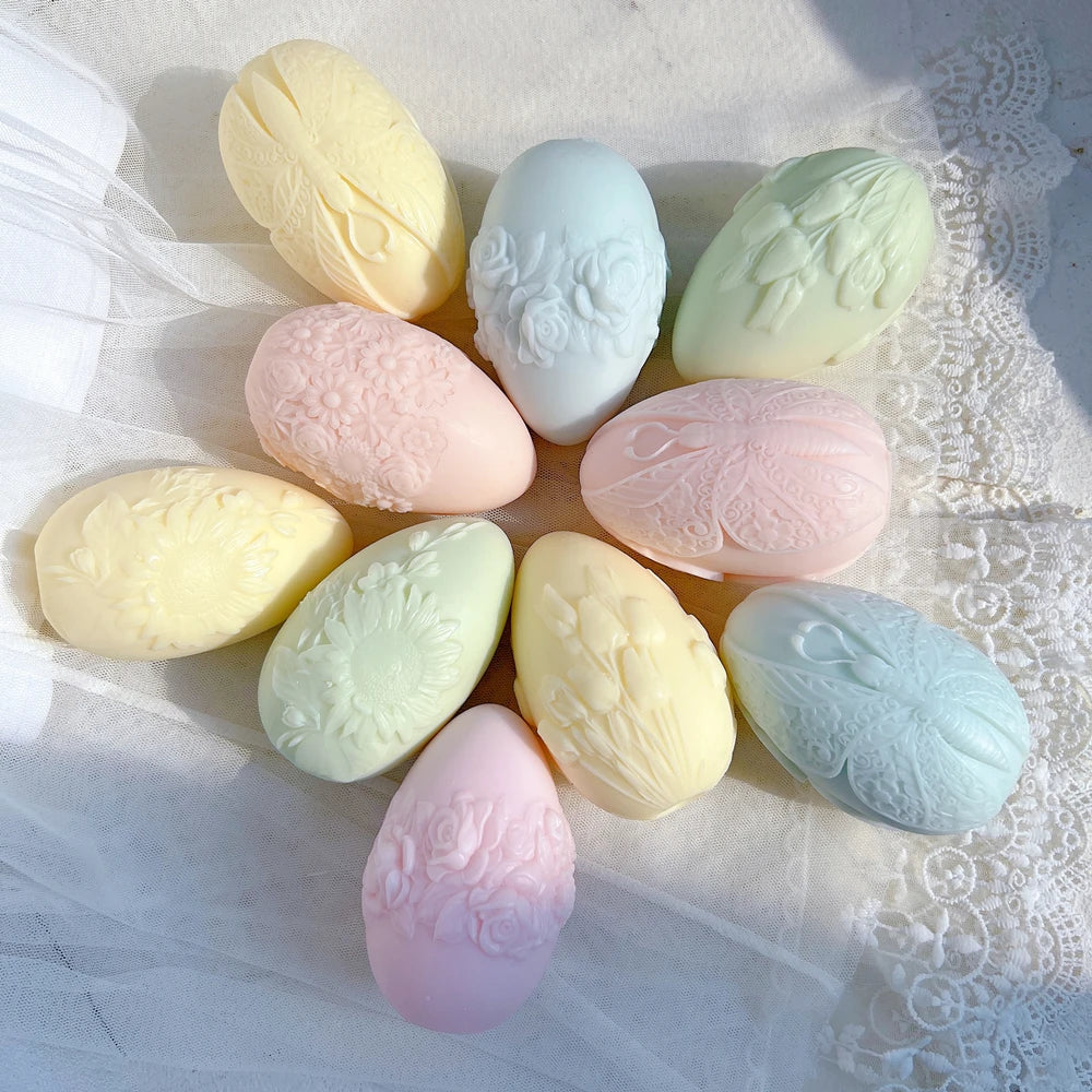 Pastel decorated eggs in a radial arrangement