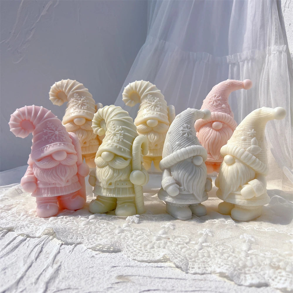 Pastel bearded gnome samples with curled and bent hat tips
