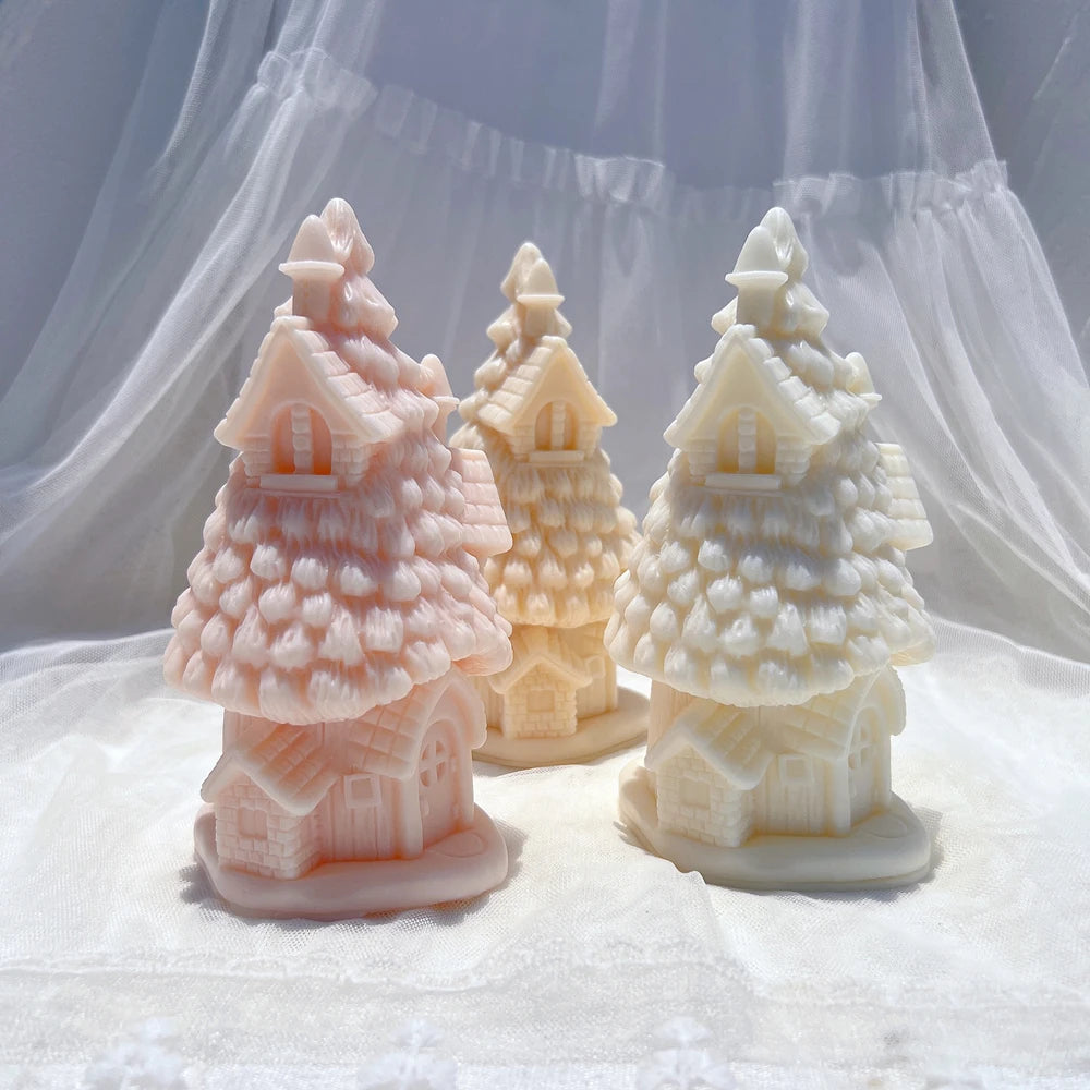 Pair of layered spruce cottage candle examples