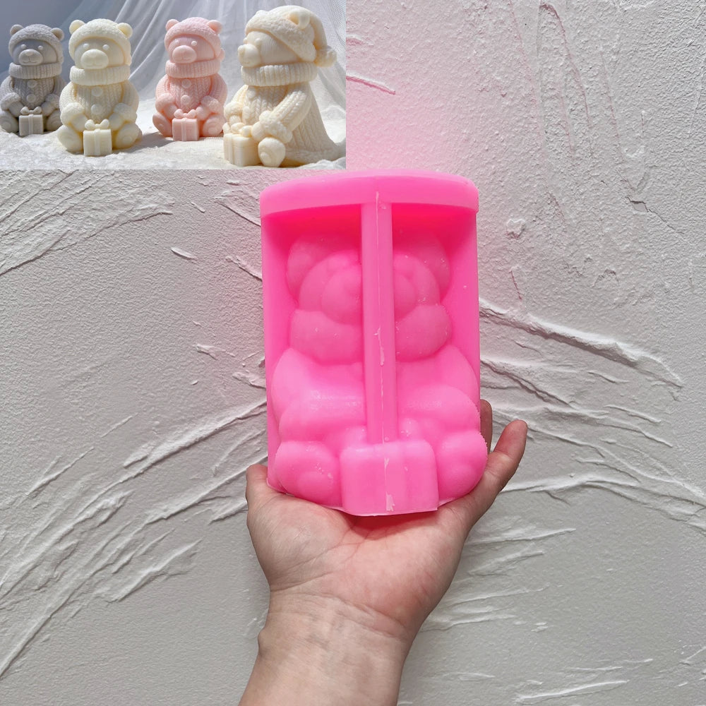 Pink silicone winter bear and gift box mold