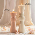 Size graphic comparing 30 cm single-sphere and 40 cm double-sphere candles with wax estimates
