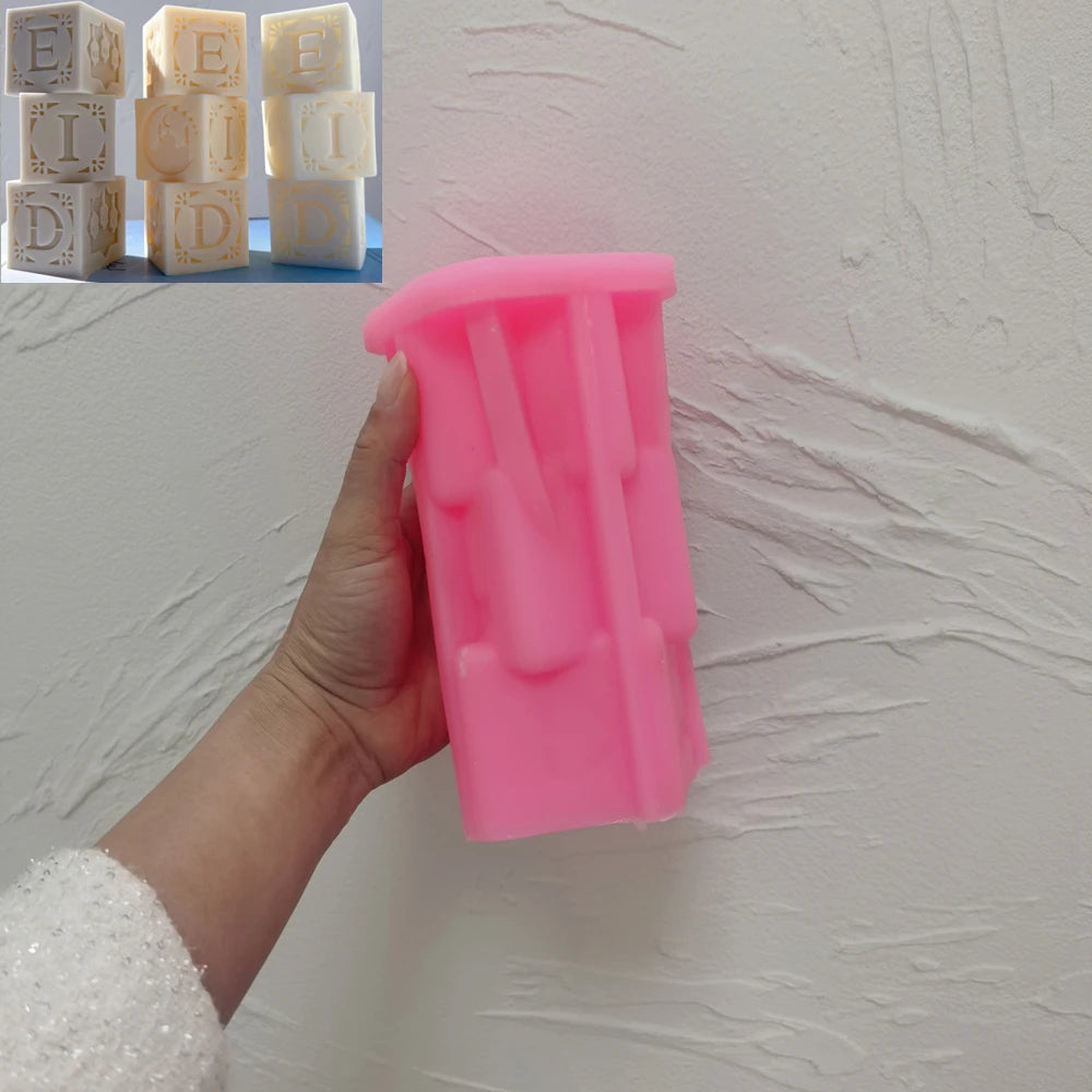 Pink silicone Lattice Cube Column mold with patterned square panels