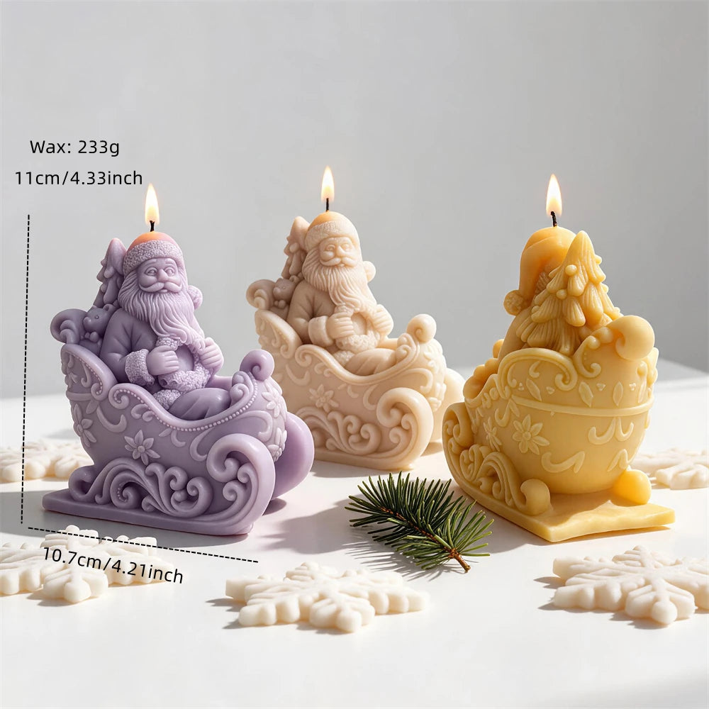 Santa sleigh size diagram with 11 cm height, 10.7 cm length and 233 g wax