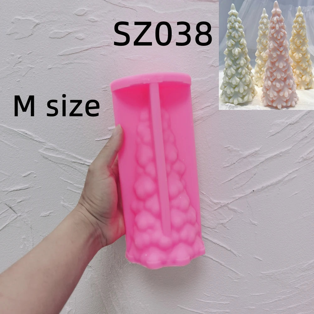 Pink silicone mold for medium snowy Christmas tree style SZ038