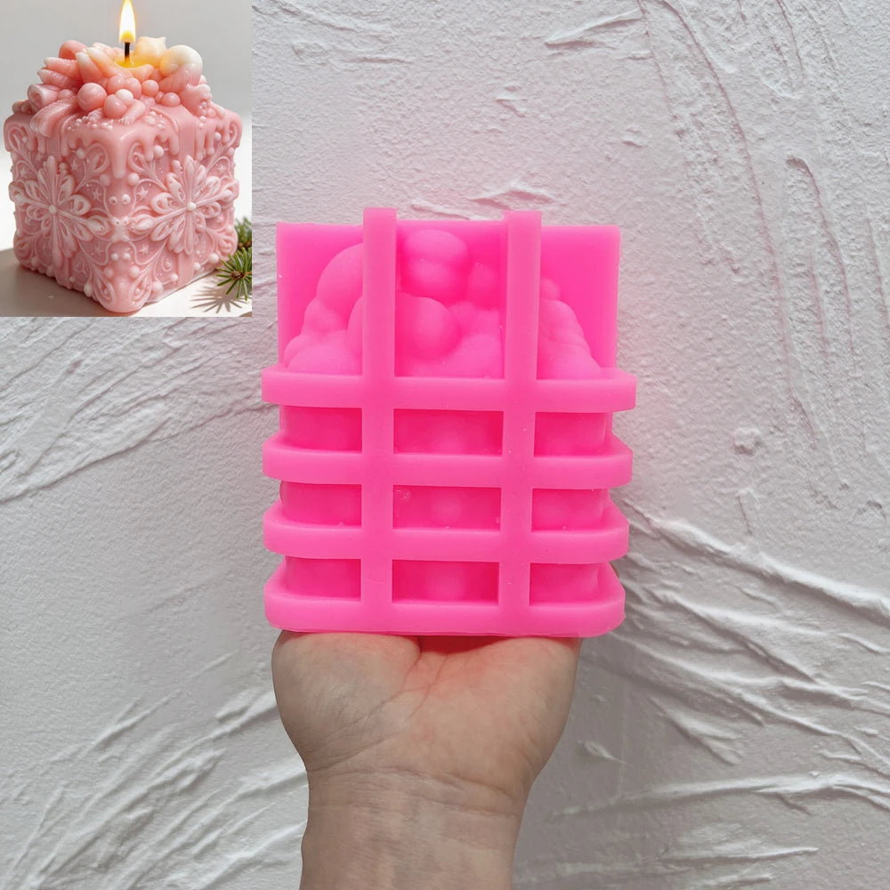 Pink silicone snowflake gift-box mold with outer support ribs