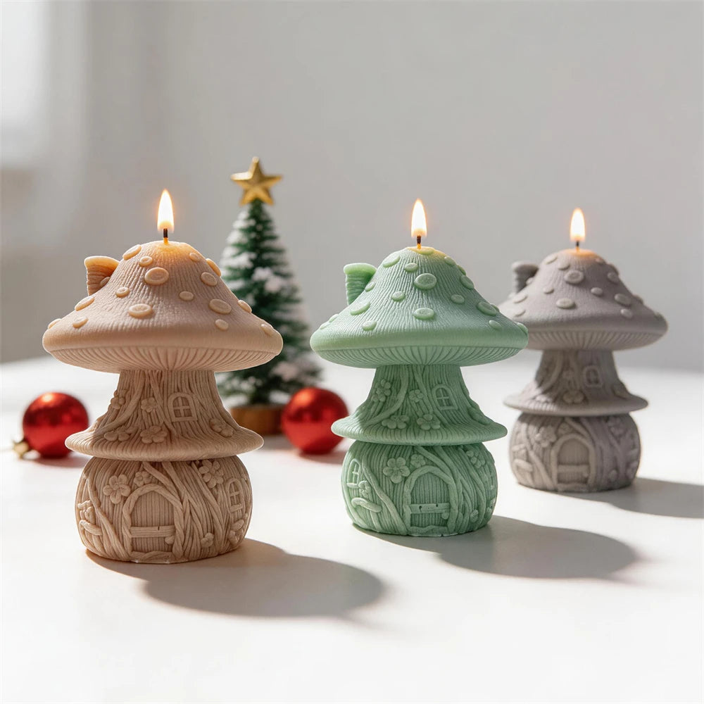 Pink and green woodland mushroom casting examples on display