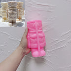 Pink silicone mold for stout nutcracker soldier with boots and broad hat