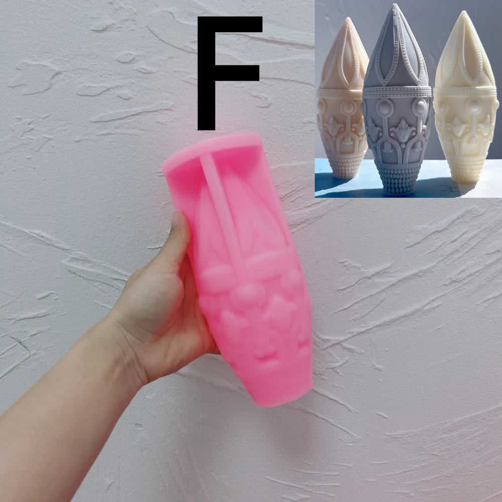 Pink silicone Ribbed Spire F mold showing the long pointed cap