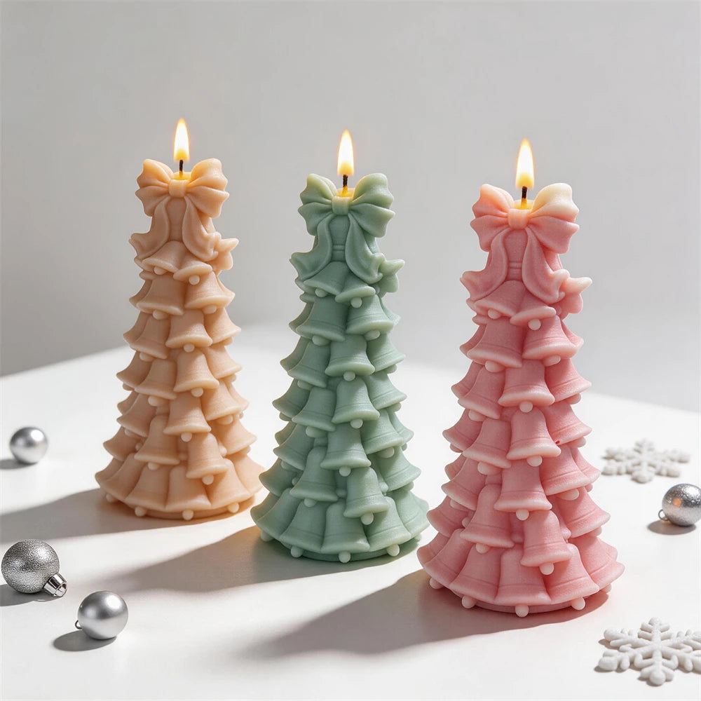 Three bell garland tree candles with flared bell layers