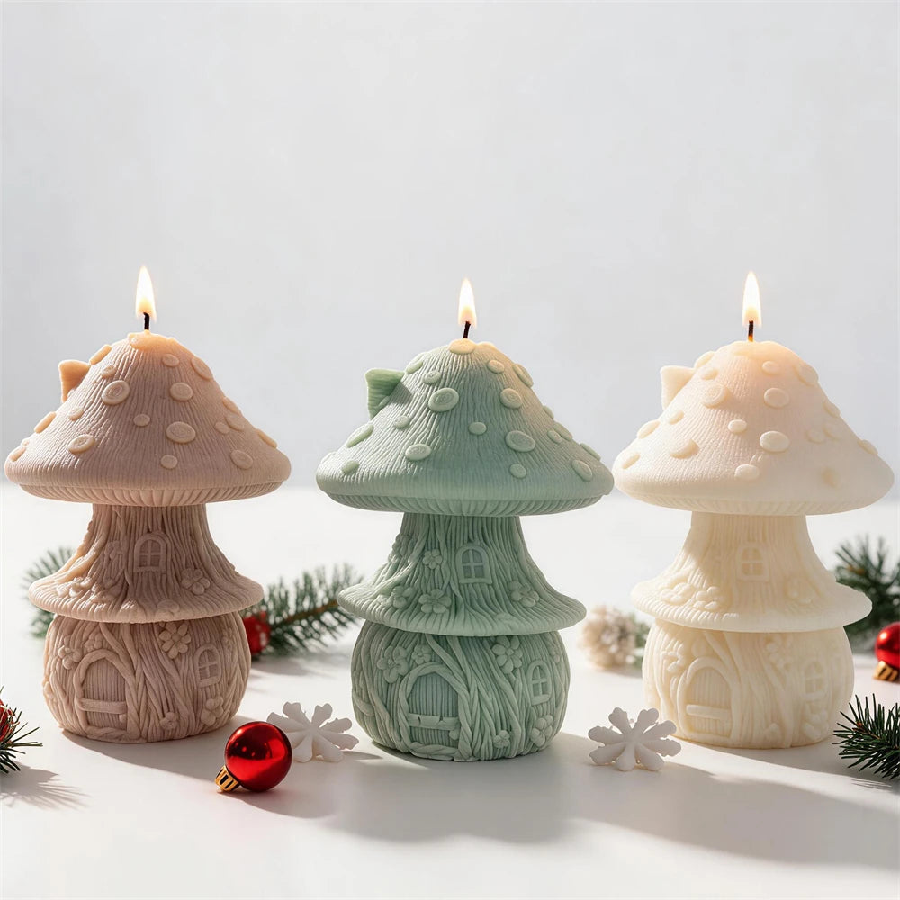 Pastel tiered toadstool mushroom candle castings standing together