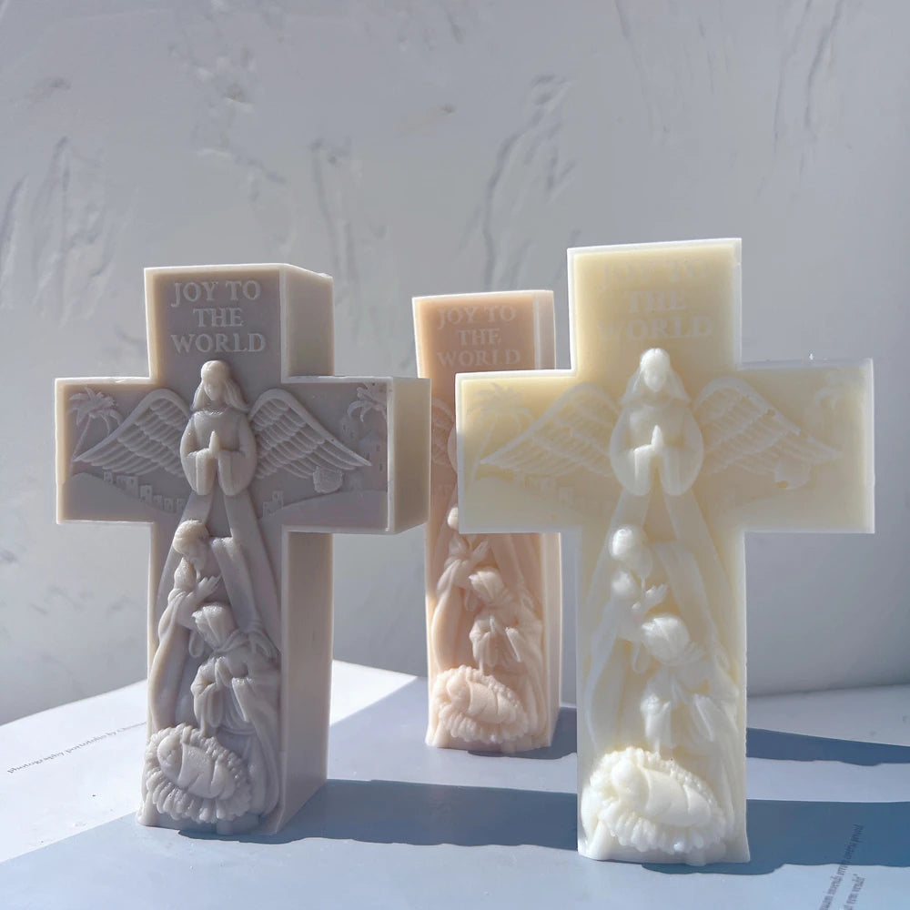 Angled nativity crosses in cream gray and peach