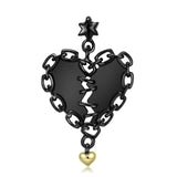 Sewn Heart Cute Black Gold S925 Silver Sterling Necklace Obsesie