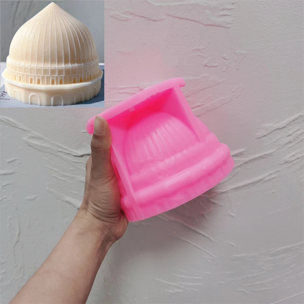 Pink silicone Round Base Dome mold with a ribbed curved cavity