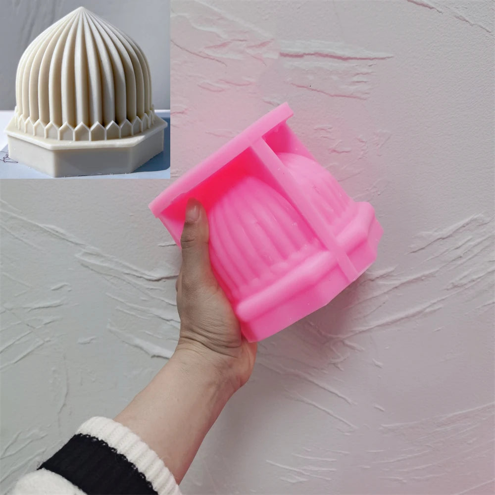 Pink silicone Hex Base Dome mold with a ribbed dome cavity